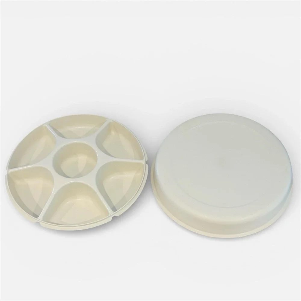 Vintage MCM Tupperware Divided‎ Party Tray w Lid & 3 Tier Stacking Stands Almond